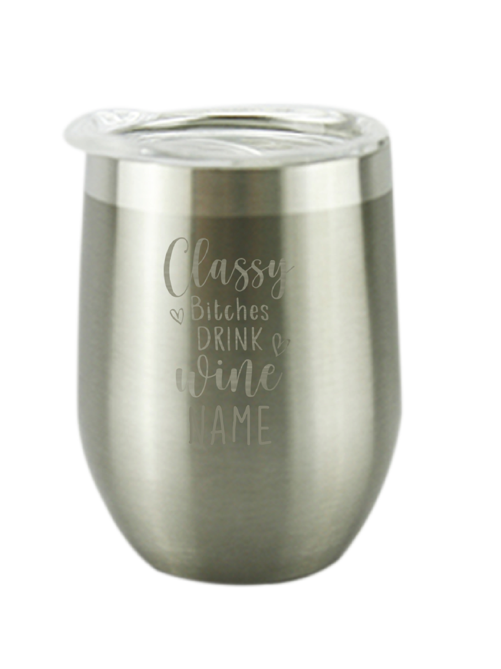 Drink Wine Silver, Personalised Insulated, Stainless Steel Tumbler with Lid